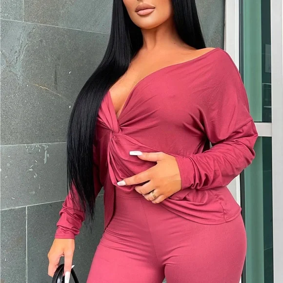 NEW Fashion Nova Don’t Get It Twisted Pants / Leggings in Mauve / Pinkish Red - Picture 4 of 8